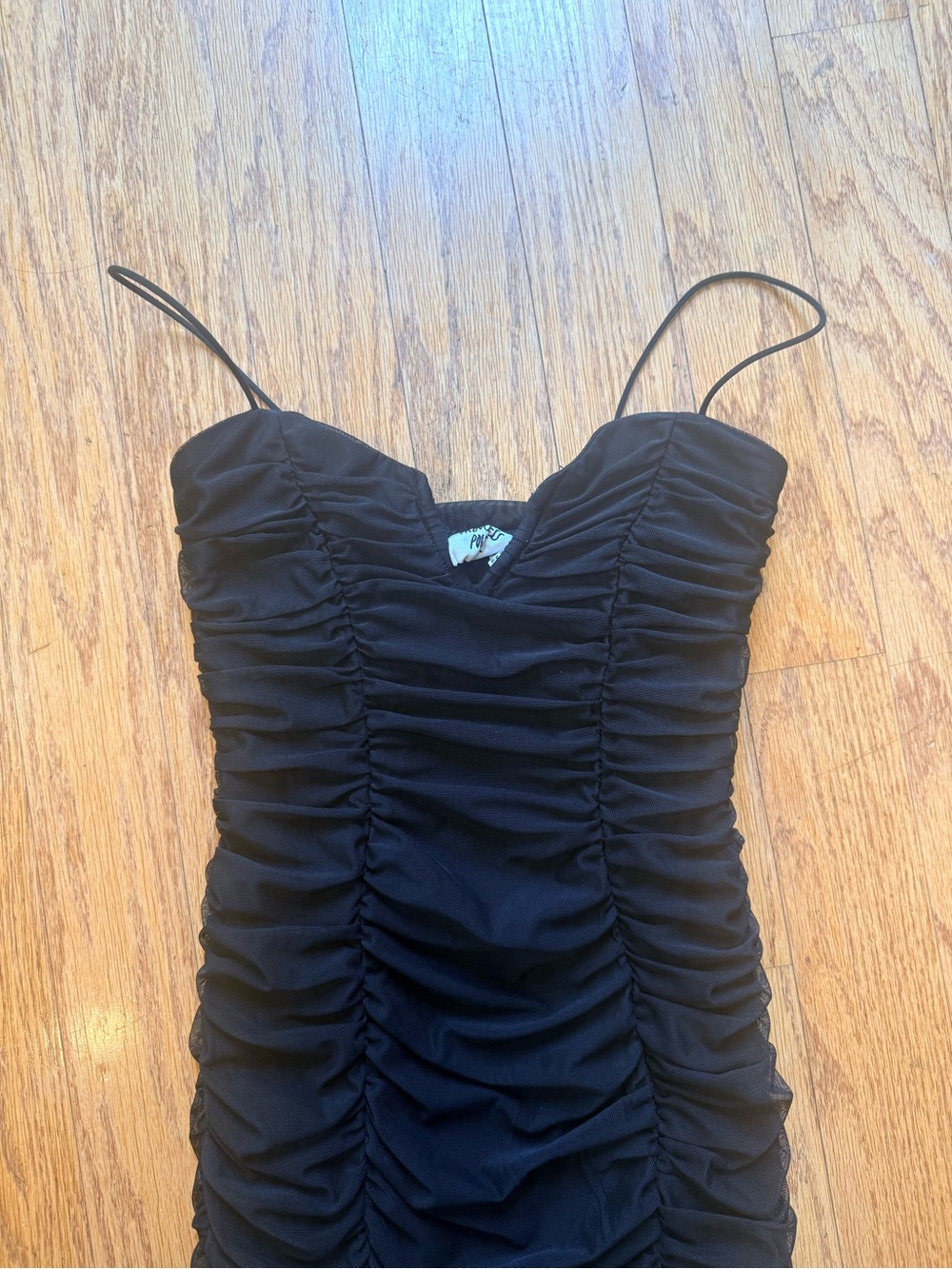 Princess Polly Black Ruched Spaghetti-Strap Mini Dress Size 4 - Picture 3 of 8